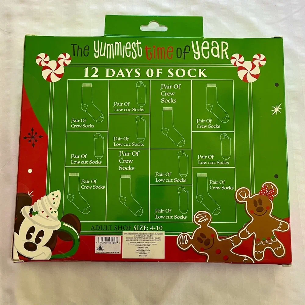 Disney Parks Advent Calendar 12 Days of Snack Themed Socks